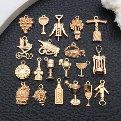 WOCRAFT 60pcs KC Gold Wine Charms Bracelet Charms for Jewelry Making Sets DIY Necklace Bracelet Keychain Crafting Charms Kit Craft Supplies (SN872) - color: KC Gold, size: Wine Charms
