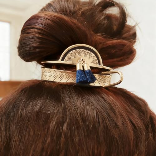 Women'S Decorative Hair Bun Holder, Tassel Hair Cuff And Round Top Hair Stick Bun Set, Metal Hair Cage