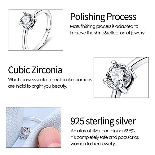 KUNSIR 925 Sterling Silver Rings Classic Cubic Zirconia Eternity Promise Statement Anniversary Wedding Bands Engagement Rings for Women Infinity Forever Love Ring Size 7-9 - style: Clear Stone Ring