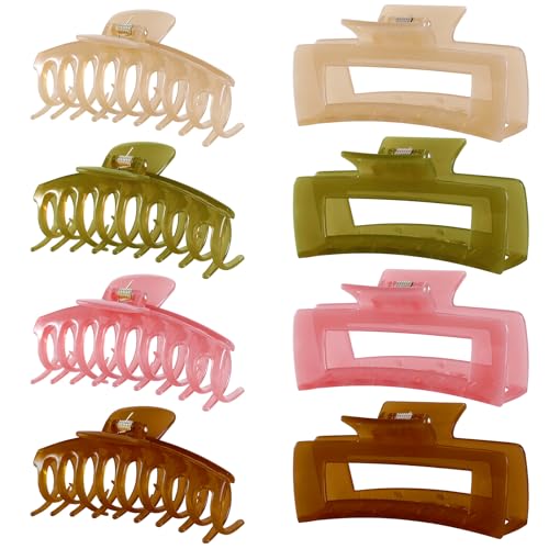 LuSeren 8 Pack Jelly Hair Clips for Women, 4.3 Inch Large Hair Claw Clips, Strong Hold, Non-Slip, Perfect Size for Thin, Thick or Curly Hair, Jelly Color, Includes Gift Box - color: Jelly Color