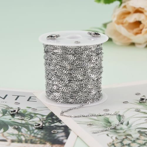 UMAOKANG 32.8 Feet Stainless Steel Jewelry Making Chains Delicate Singapore Link Chain Women Necklace DIY - color: Singapore Silver