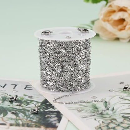 UMAOKANG 32.8 Feet Stainless Steel Jewelry Making Chains Delicate Singapore Link Chain Women Necklace DIY - color: Singapore Silver