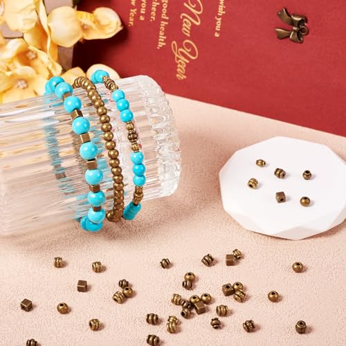 Craftdady 360Pcs Antique Bronze 6 Styles Spacer Beads Tibetan Metal Tiny Column Barrel Round Drum Cube Loose Beads for Jewelry Making Hole: 1-2.5mm - color: 6 Styles, 360Pcs, Antique Bronze