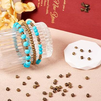 Craftdady 360Pcs Antique Bronze 6 Styles Spacer Beads Tibetan Metal Tiny Column Barrel Round Drum Cube Loose Beads for Jewelry Making Hole: 1-2.5mm - color: 6 Styles, 360Pcs, Antique Bronze