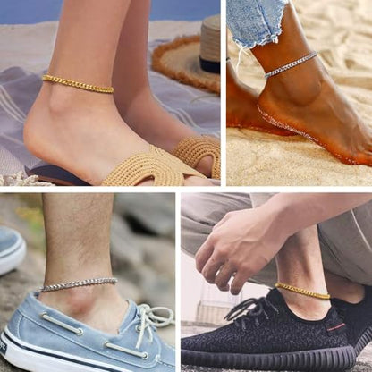 PROSTEEL Ankle Bracelets for Women, Silver/Gold/Black, Waterproof Anklets | Waterproof, Stainless Steel, Summer Beach Jewelry, Durable & No Tarnish, Come with Gift Box, 8-10.5" Adjustable, Plus Size - color: B: gold-cuban chain-4.8mm