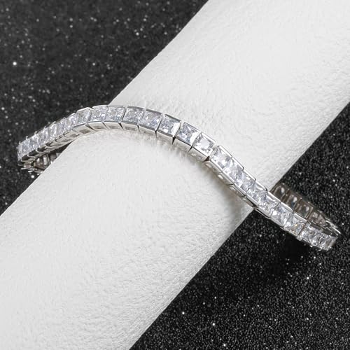 3MM Square Cubic Zirconia Tennis Bracelet for Women and Men, Classic Tennis Bracelet Wrist Size 6.5-8 inches - size: 6.75"