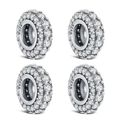 KEQ 925 Silver Spacer Stopper Bead Charms Clearance for Pandora Bracelets Birthstone CZ Always Stopper Birthday Gifts for Mom Grandmom Granddaughter Wife Sisters Friends - color: Silver(4 pcs)