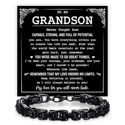 Grandson Gifts from Grandma Grandpa, Black Stainless Steel Bracelet with Meaningful Message Card, Birthday Gift for Grandson, Graduation Christmas Gift, Inspirational Keepsake Jewelry for Men - color: Grandson #8