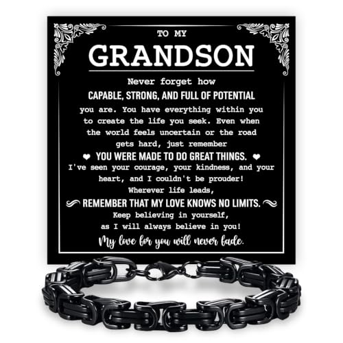 Grandson Gifts from Grandma Grandpa, Black Stainless Steel Bracelet with Meaningful Message Card, Birthday Gift for Grandson, Graduation Christmas Gift, Inspirational Keepsake Jewelry for Men - color: Grandson #8