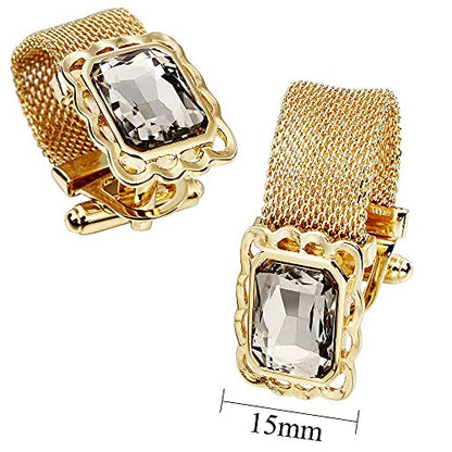 HAWSON Mens Cufflinks with Chain - Stone and Shiny Gold Tone Shirt Accessories - Party Gifts for Young Men - color: 24K Gold Color+Black Diamond Crystal