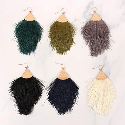 Bohemian Silky Thread Fan Fringe Tassel Statement Earrings - Lightweight Strand Feather Shape Dangles - color: Feather Fringe - Burgundy