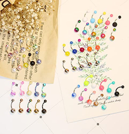 24-50Pcs 14G Stainless Steel Belly Button Rings for Women CZ Screw Navel Bars Body Piercing Jewelry - color: H: 50pcs