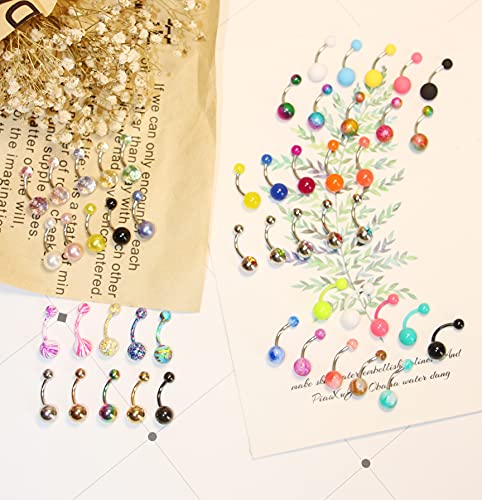 24-50Pcs 14G Stainless Steel Belly Button Rings for Women CZ Screw Navel Bars Body Piercing Jewelry - color: H: 50pcs