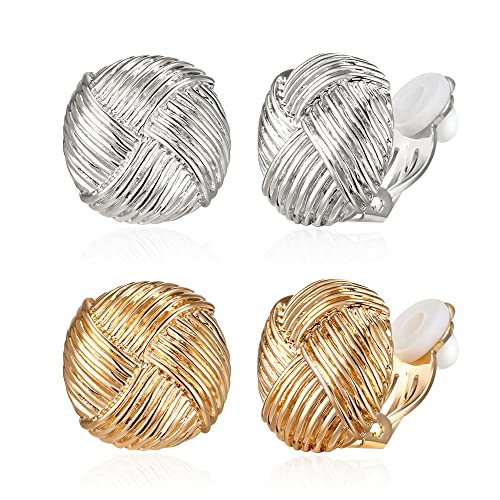 FANZE 2 Pairs Matte Gold Sliver Clip on Earrings for Women No Piercing | No Piercing Button Earring Comfortable Fashion Jewelry Gift - color: Set-7