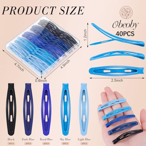 obeoby 40Pcs 2.36In Metal Snap Hair Clips No-slip Barrettes for Women Girls - color: Blue