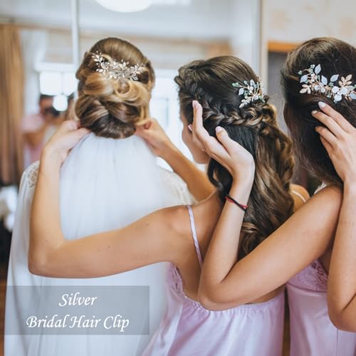 Bridal Hair Accessories Silver Wedding Hair Duckbill Clip for Brides, Handmade Rhinestone Hair Vine Wedding Head Pieces for Women and Bridesmaids Flower Girls - color: Silver