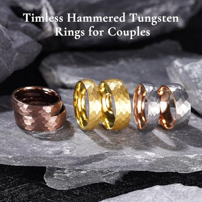 King Will Men's Tungsten Carbide Wedding Ring Hammered Groove Wedding Band Mens Two Tone Engagement Ring for Men and Women Matte Brushed Finish Comfort Fit - color: Brown 8mm