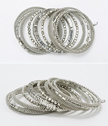 SPUNKYsoul Handmade Bohemian Multi-Color Beaded Coil Bracelet – Comfortable, Adjustable Boho Wrap Cuff That Stacks Easily and Lets You Effortlessly Elevate Any Outfit, Day or Night - style: Silver