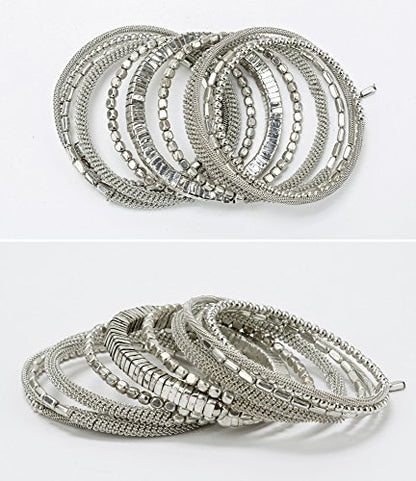 SPUNKYsoul Handmade Bohemian Multi-Color Beaded Coil Bracelet – Comfortable, Adjustable Boho Wrap Cuff That Stacks Easily and Lets You Effortlessly Elevate Any Outfit, Day or Night - style: Silver