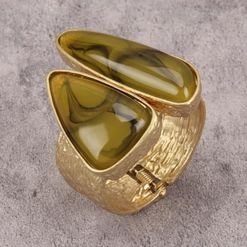 GelConnie Chunky Cuff Bangle Bracelet for Women, Statement Jewelry | Gold and Silver Tone Cuff Bangles with Resin, Crystal and Textured Accents for Party, Vacation and Dressy Looks - style: Bangle 10-Green