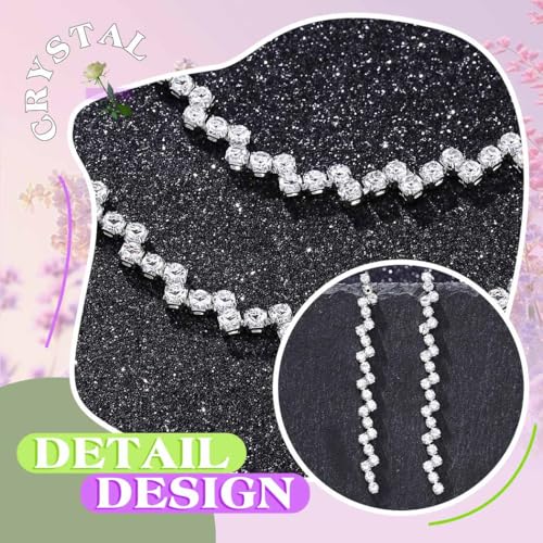 JEAIRTS Rhinestone Tennis Chain Choker Necklace Jewelry Sets for Women | 3Pcs Diamond Bridal Necklace Earrings and Bracelet for Wedding Prom - color: 1-Silver