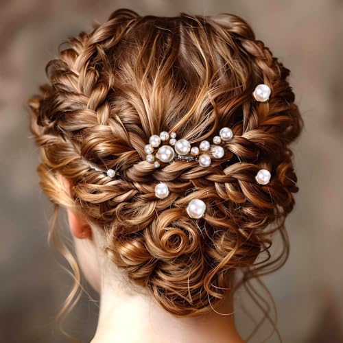 12Pcs Pearl Bobby Pins, Ymapinc Bridal Pearl Pins for Hair | Decorative Hair Clips Barrette, Bride Jewelry for Wedding Hairstyles (1set-12pcs, Coffee)
