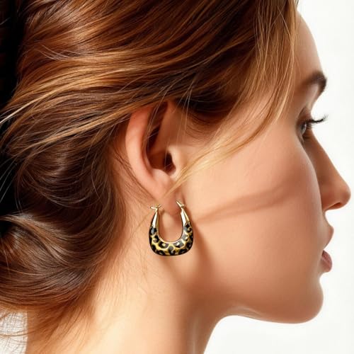 14K Gold Plated Dangle Hoop Earrings for Women | Bridal Small Dangle Gold Earrings Cubic Zirconia Huggie Drop Trendy Fashion Leopard Print Women's Jewelry - color: Gold-B