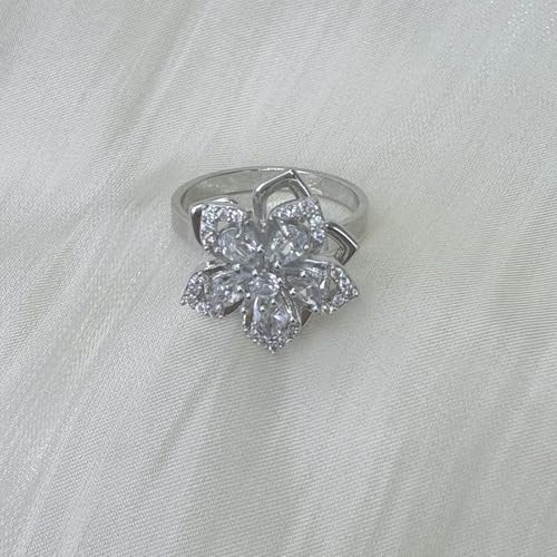 Sunflower Fidget Ring for Women Gold Anxiety Crystal Rings Cubic Zirconia Sunflower Open Adjustable Fidget Ring Spinner Sun Ring for Men Trendy Jewelry - color: Silver White
