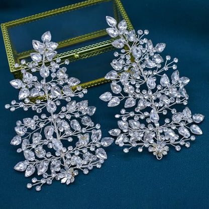 2 PCS Wedding Headpiece for Bride, Handmade Bridal Hair Accessories, Rhinestone Bride Headband - color: Silver-P