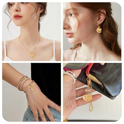 Cheriswelry 18K Gold Plated Heart Pendants Golden Heart Dangle Earring Charms Necklace Pendants Bracelet Keychain Charm Mini Hang Ornament for DIY Craft Jewelry Making - color: 18K Gold Plated D
