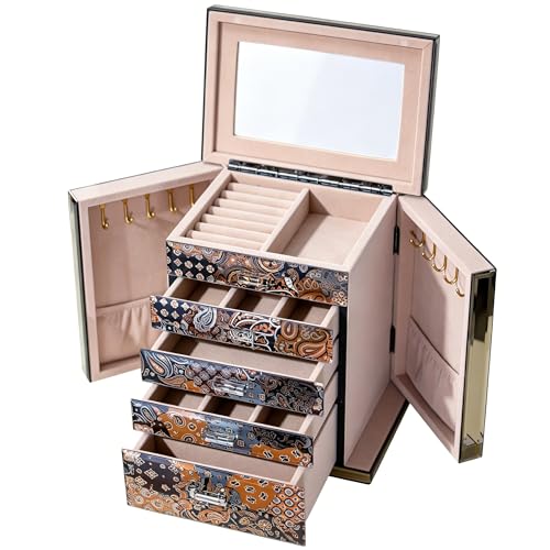 Glass Vintage Painting Jewelry Box,5-Layer Storage Case,Art Desktop Decorations Gift for Women,Jewelry Organizer For Necklaces Rings Earrings Bracelets,Gift For Women,Gift For Mom - color: Vintage, size: 5-layer