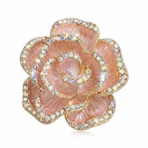 Crystal Rhinestone Red Flower Camellia Pin Brooch - Shining Rhinestone Brooch - Elegant Exquisite Wedding Party Supplies - Ladies' Fashion Vintage Clothing Accessory - color: Pink