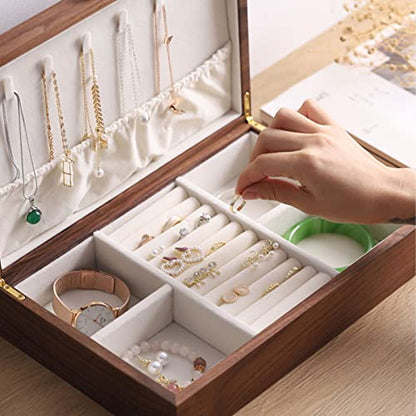 High-end Solid Wood Jewelry Storage Box Ladies Retro Wooden Necklace Jewelry Bracelet Watch Display Box Handmade Wedding Birthday Anniversary Jewelry Collection Box(Single layer) - size: single layer