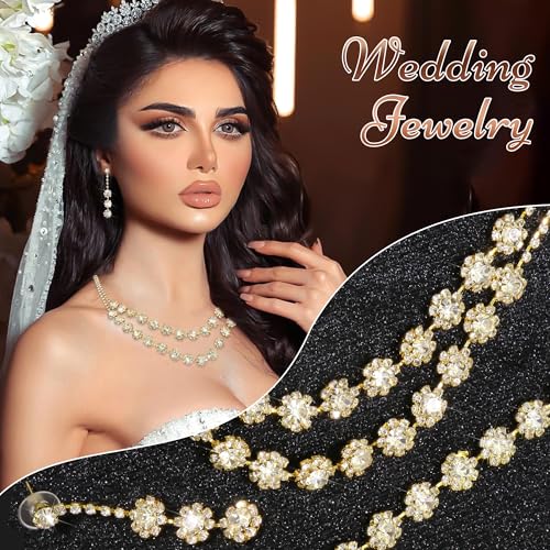 Rhinestone Jewelry Set Crystal Pearl Necklace Bracelet Earrings | Sparkly Necklace Dangle Earrings,Wedding Prom Formal Costume Jewelry Sets for Women - color: Gold7
