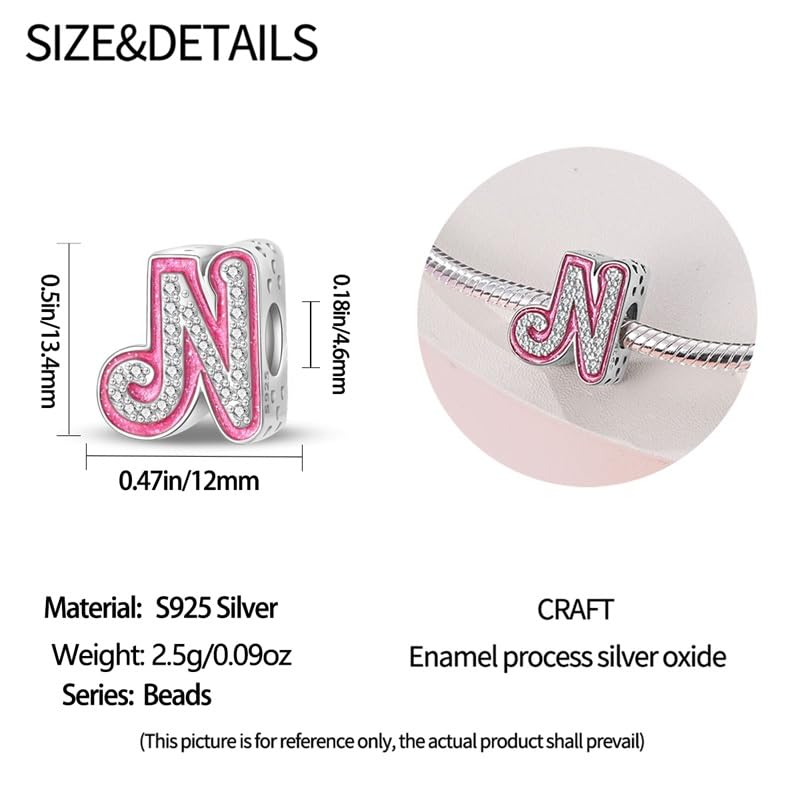 925 Sterling Silver Letter Charms Fits Pandora Bracelets Alphabet AZ Bead Charm for Bracelets Necklace with 5A Cubic Zirconia for Women Birthday Ceremony DIY Jewelry Gift - style: N