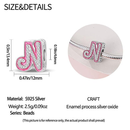 925 Sterling Silver Letter Charms Fits Pandora Bracelets Alphabet AZ Bead Charm for Bracelets Necklace with 5A Cubic Zirconia for Women Birthday Ceremony DIY Jewelry Gift - style: N