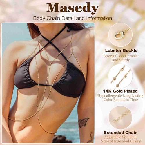 14K Gold Sexy Body Chains for Women Necklace Layered Bikini Bra Chain Crossover Belly Chain Rhinestone Summer Chest Chain Beach Prom Nightclub Body Chain Jewelry - style: Gold A