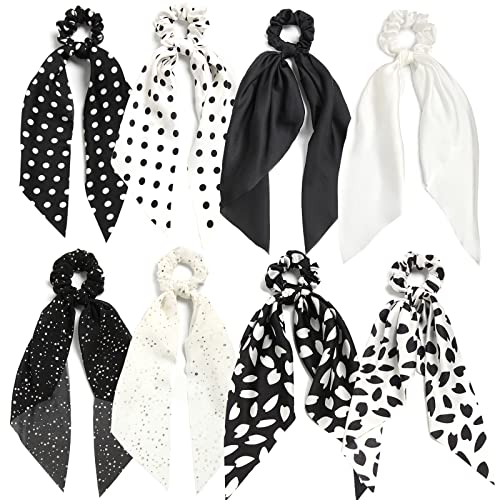 Hair Scarf Scrunchies for Women Plain Hair Bobbles Solid Color Fabric Scrunchy Elastic Hair Ties (Black White) - color: Black White