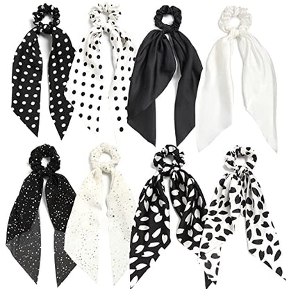 Hair Scarf Scrunchies for Women Plain Hair Bobbles Solid Color Fabric Scrunchy Elastic Hair Ties (Black White) - color: Black White