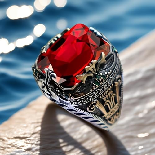 Red Gemstone Statement Ring Vintage Style Large Stone Ring Retro Fashion Jewelry for Daily Wear