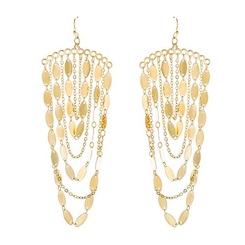 Bohemian Boho Tassel Dangle Drop Earrings for Women – Lightweight Filigree Gypsy Coin Chandelier Disc Charm Hoops – included Gift Box - style: Chandelier - Gold