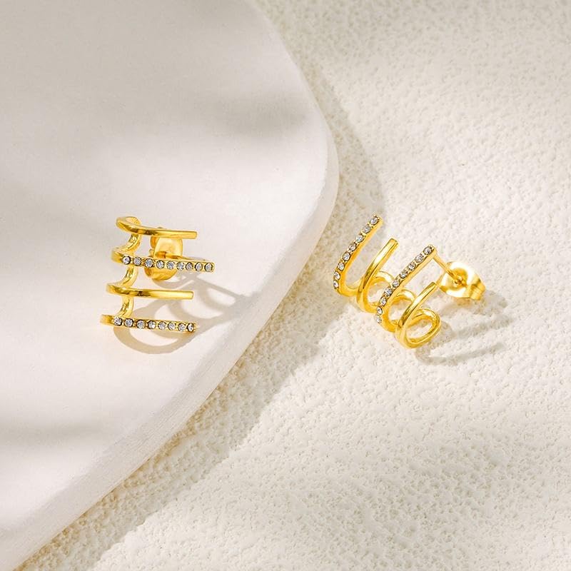 18K Gold Plated Stainless Steel Statement Earrings for Women - Trendy Hoops with Cubic Zirconia - Lightweight Non-Tarnish Waterproof Fashion Jewelry Gift - style: Ear Clip statement earrings