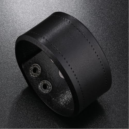 Retro Black Genuine Leather Blank Cuff Bangle for Men Women Adjustable Wide Cowhide Cuff Bracelet Leather Handmade Wrap Wristband Arm Armor with Snap for Halloween Costume Party - color: Black