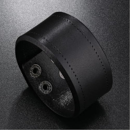 Retro Black Genuine Leather Blank Cuff Bangle for Men Women Adjustable Wide Cowhide Cuff Bracelet Leather Handmade Wrap Wristband Arm Armor with Snap for Halloween Costume Party - color: Black