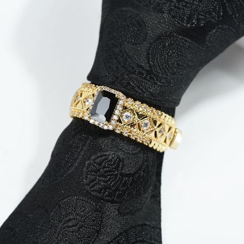Sparkling Crystal Men's Neck Tie Ring Tie Clasp Necktie Clips Holder Tie Accessories with Box for Wedding Jewelry Gift - style: Gold Clips with Black Square CZ