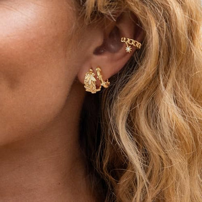 Women Gold Earrings Huggie Hoop Cubic Zirconia 14K Gold Plated Small Simple Hypoallergenic Everyday Jewelry - style: Leaf
