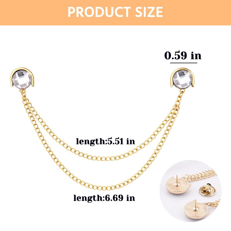 Crystal Rhinestone Brooch Mens Lapel Pins for Shirt Collar Suit Tassel Collar Chains for Shirts Badge Suit Accessories Men Brooch - color: White