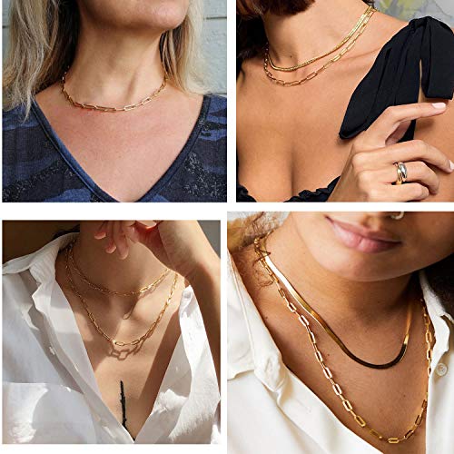 Stainless Steel Dainty Paperclip Link Chain Necklace for Women with Extension - Silver and Gold Color - color: Gold Color-16"