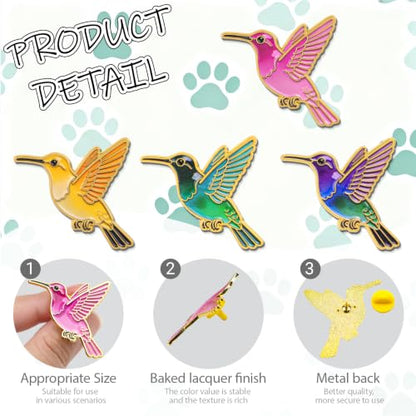 2/4/5/20pcs Funny Enamel Pins Bulk - Aesthetic Hard Enamel Lapel Pins Set, Art Brooches for Backpacks, Jackets, Hats, Bags, Lanyards, Cute Animal Pins for Adults, Kids, Women, Men - style: 4pcs Hummingbird