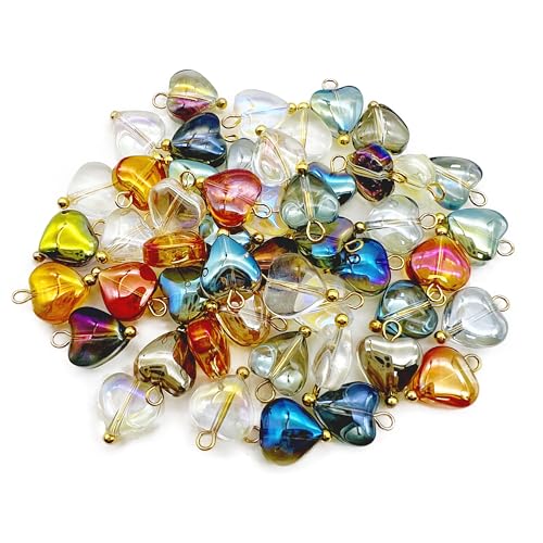 50 Pcs Crystal Glass Pendants for DIY Jewelry Making, AB Color Plated Charms for Bracelet Necklace Earring - style: 50 Pcs-Heart